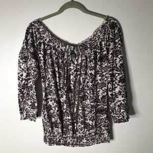 Lucky Brand Purple/beige Floral Off Shoulder Top S